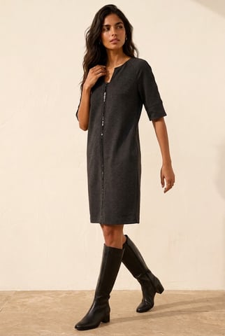 Embellished Front-Line Shift Dress