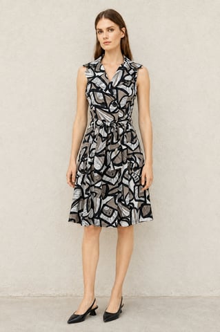 Abstract Print Belted Trench Dress