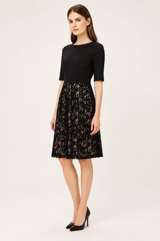 Lace Panel Fit-and-Flare Dress