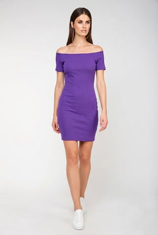 Ribbed Off-Shoulder Fitted Dress