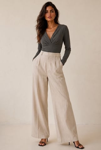 Charcoal Draped V-Neck Long-Sleeve Top