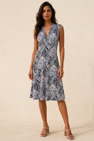 Graphic Print Sleeveless Fit-and-Flare Dress