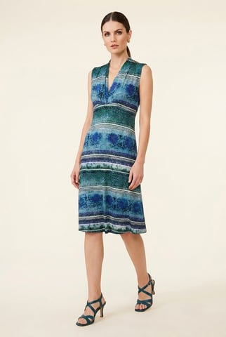Border Print Sleeveless V-Neck Dress