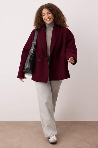 Trendyol Curve Women's Burgundy Plain Long Oversize Plus Size Coats