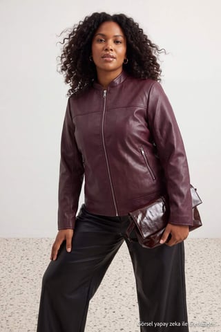 Trendyol Curve Women's Burgundy Plain Long Fitted Plus Size Coats