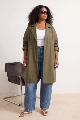 Trendyol Curve Women's Khaki Plain Oversize Plus Size Trench Coats