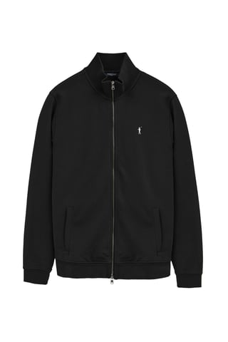 Zwarte sweater met rits, hoge kraag en geborduurd Rigby Go-logo