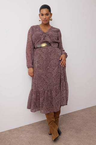 Trendyol Curve Women's Multicolor Paisley Maxi Long Evening / Daily A-line Plus Size Dress
