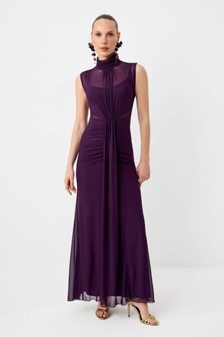TRENDYOLMİLLA Women's Purple Plain Maxi Sleeveless Graduation / Prom Mermaid Evening & Prom Dress