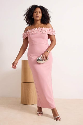 Trendyol Curve Women's Pink Plain Maxi Sleeveless Party A-line Plus Size Dress