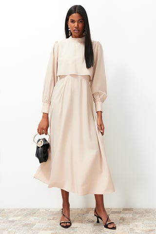 Trendyol Modest Women's Beige Plain Maxi Long Casual A-line Modest Dresses