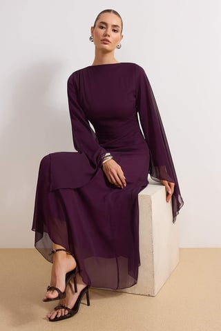 Trendyol Modest Women's Purple Plain Maxi Long Stylish/Night Shift Modest Dresses