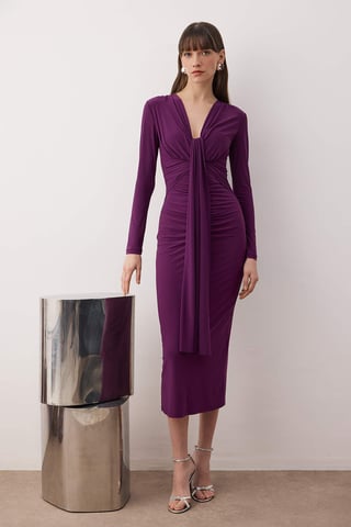 TRENDYOLMİLLA Women's Purple Plain Maxi Long Stylish/Night Bodycon Dresses