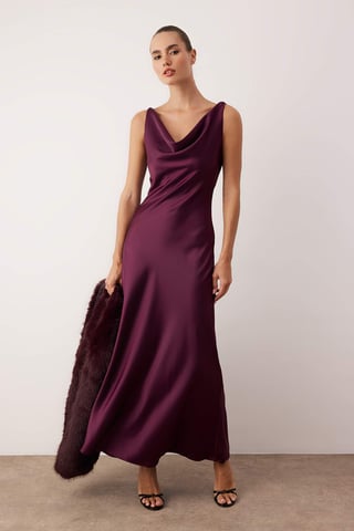 TRENDYOLMİLLA Women's Purple Plain Maxi Sleeveless Stylish/Night A-line Dresses