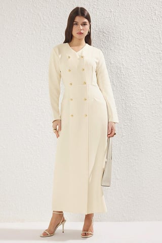 Trendyol Modest Women's Beige Plain Maxi Long Business Double-breasted Modest Dresses