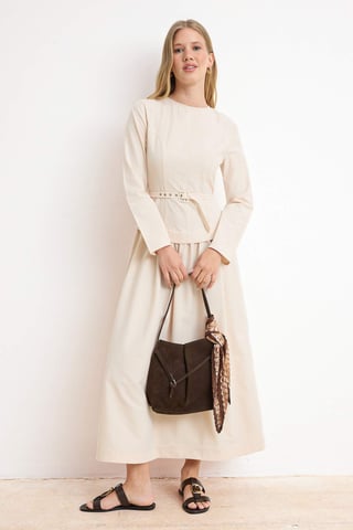 Trendyol Modest Women's Beige Plain Maxi Long Casual Skater Modest Dresses