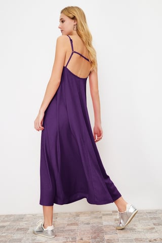 TRENDYOLMİLLA Women's Purple Plain Maxi Sleeveless Casual A-line Dresses