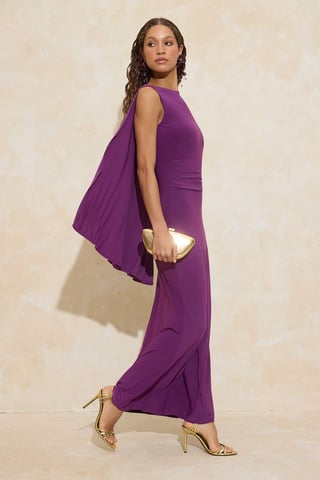 TRENDYOLMİLLA Women's Purple Plain Maxi Sleeveless Stylish/Night Shift Evening & Prom Dress