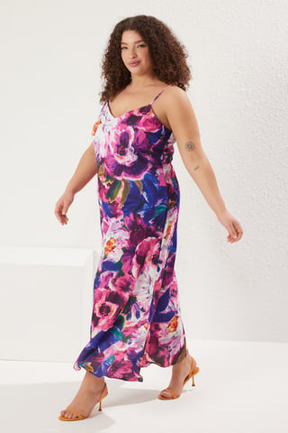 Trendyol Curve Women's Multicolor Plain Maxi Sleeveless Evening / Daily A-line Plus Size Dress