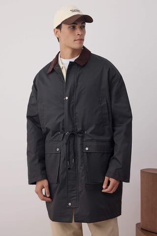 TRENDYOL MAN Men's Black Plain Long Fitted Winter Jackets
