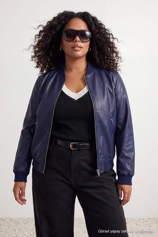 Trendyol Curve Women's Dark blue Plain Long Regular fit Plus Size Coats