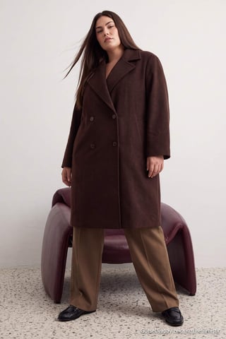 Trendyol Curve Women's Brown Plain Long Oversize Plus Size Coats