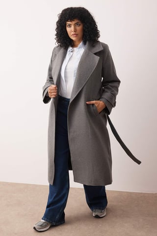 Trendyol Curve Women's Gray Plain Long Regular fit Plus Size Coats