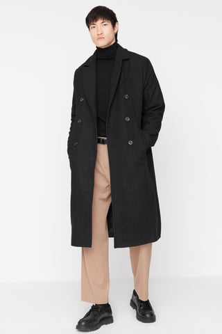 TRENDYOL MAN Men's Black Plain Long Relaxed fit Coats