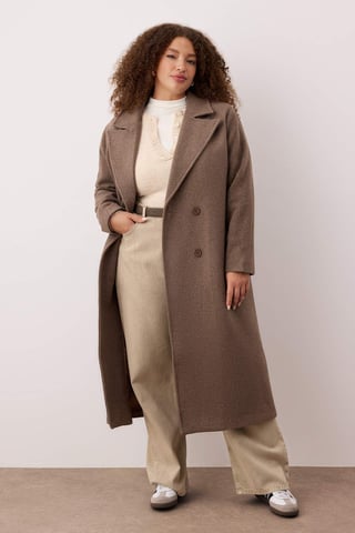 Trendyol Curve Women's Brown Plain Long Oversize Plus Size Coats