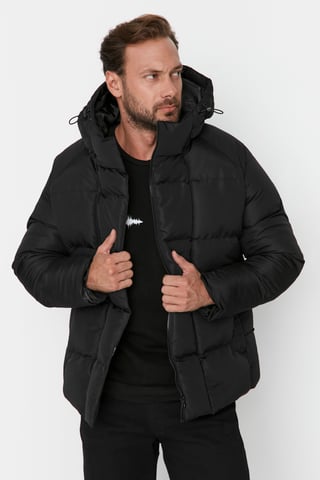 TRENDYOL MAN Men's Black Plain Long Oversize Winter Jackets