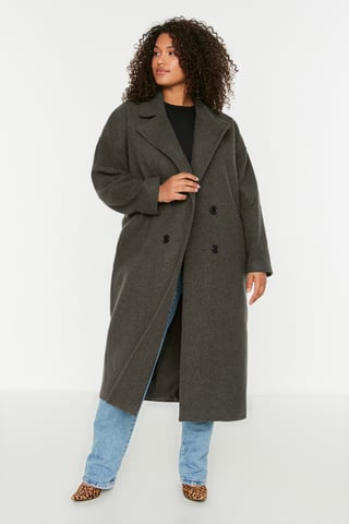 Trendyol Curve Women's Gray Plain Long Oversize Plus Size Coats