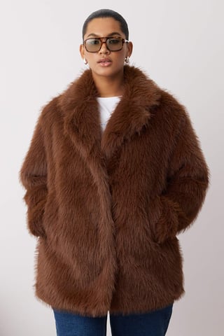 Trendyol Curve Women's Brown Plain Long Regular fit Plus Size Coats