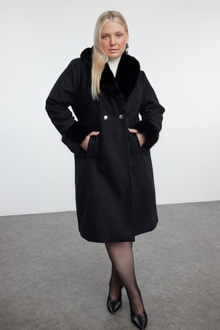 Trendyol Curve Dam Svart Enfärgad Lång Regular fit Plus size Kappor