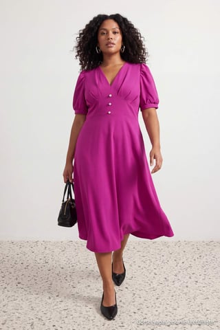 Trendyol Curve Women's Pink Plain Midi Short Cocktail A-line Plus Size Dress