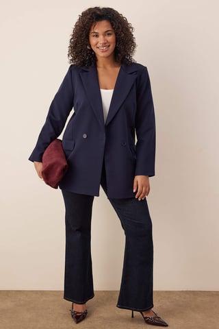 Trendyol Curve Dam Mörkblå Enfärgad Lång Oversize Plus size Kavajer