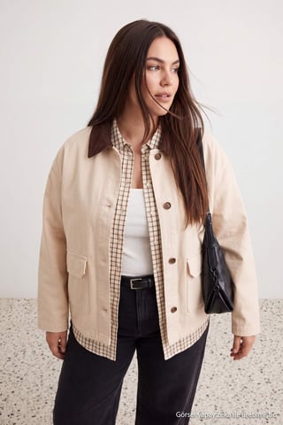 Trendyol Curve Women's Ecru Plain Long Regular fit Plus Size Blazers