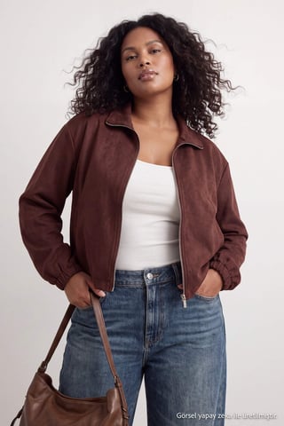 Trendyol Curve Women's Brown Plain Long Fitted Plus Size Blazers