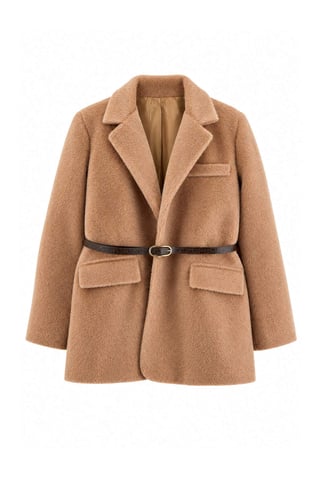 Trendyol Curve Women's Brown Plain Long Regular fit Plus Size Blazers