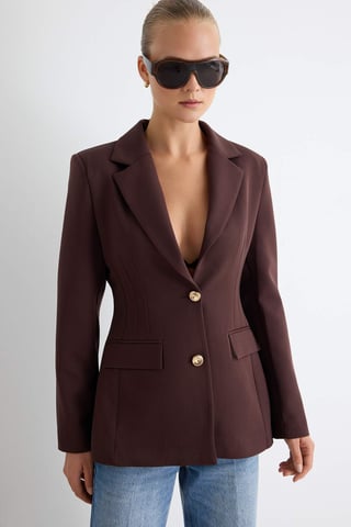 TRENDYOLMİLLA Women's Brown Plain Long Fitted Blazers