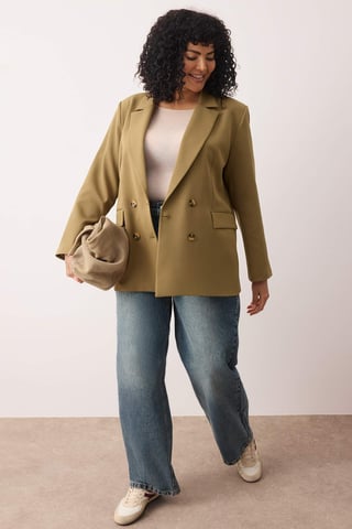 Trendyol Curve Women's Khaki Plain Long Oversize Plus Size Blazers