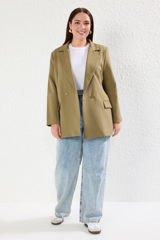 Trendyol Curve Women's Khaki Plain Long Oversize Plus Size Blazers