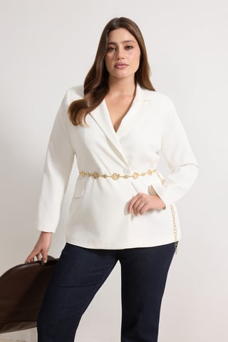 Trendyol Curve Women's Ecru Plain Long Oversize Plus Size Blazers
