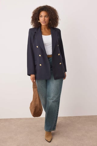 Trendyol Curve Women's Dark blue Plain Long Fitted Plus Size Blazers