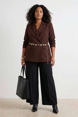 Trendyol Curve Women's Brown Plain Long Oversize Plus Size Blazers