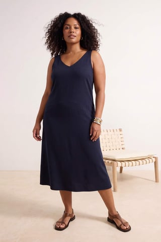 Trendyol Curve Women's Gray Plain Midi Sleeveless Casual Shift Plus Size Dress