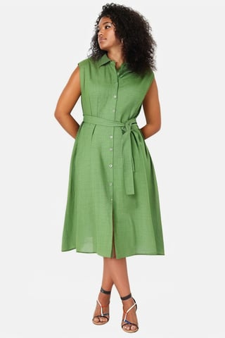 Trendyol Curve Women's Green Plain Midi Short Casual A-line Plus Size Dress