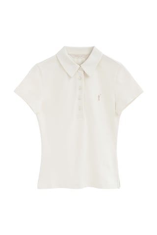 Gebroken witte polo met korte mouwen, slim fit en geborduurd Rigby Go-logo