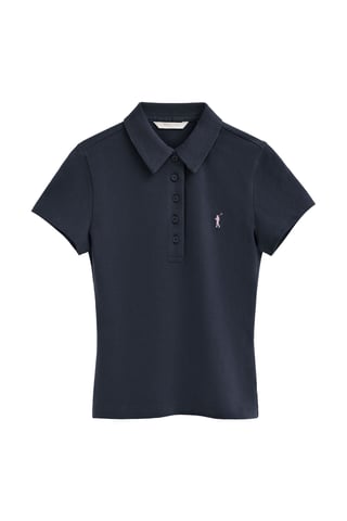 Marineblauwe polo met korte mouwen, slim fit en geborduurd Rigby Go-logo