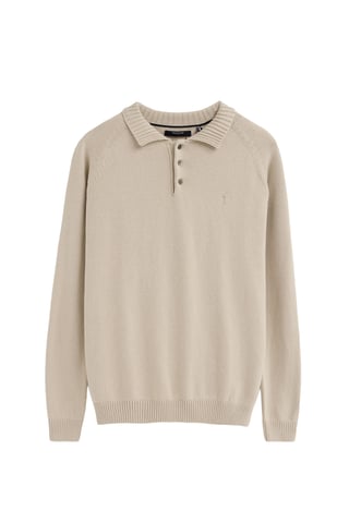 Beige trui van wolmix met polokraag en geborduurd Rigby Go-logo