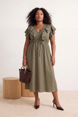 Trendyol Curve Women's Khaki Plain Midi Sleeveless Casual A-line Plus Size Dress